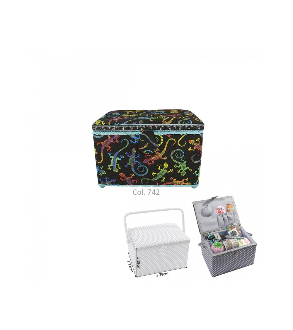 Rectangular sewing box 29x21x20cm lizards black background