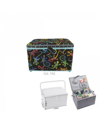 Rectangular sewing box 29x21x20cm lizards black background