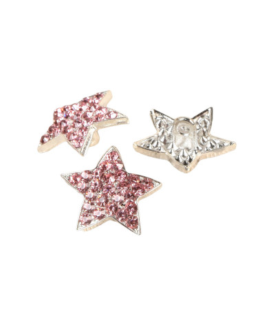 Set of 3 pink rhinestone star buttons 19mm
