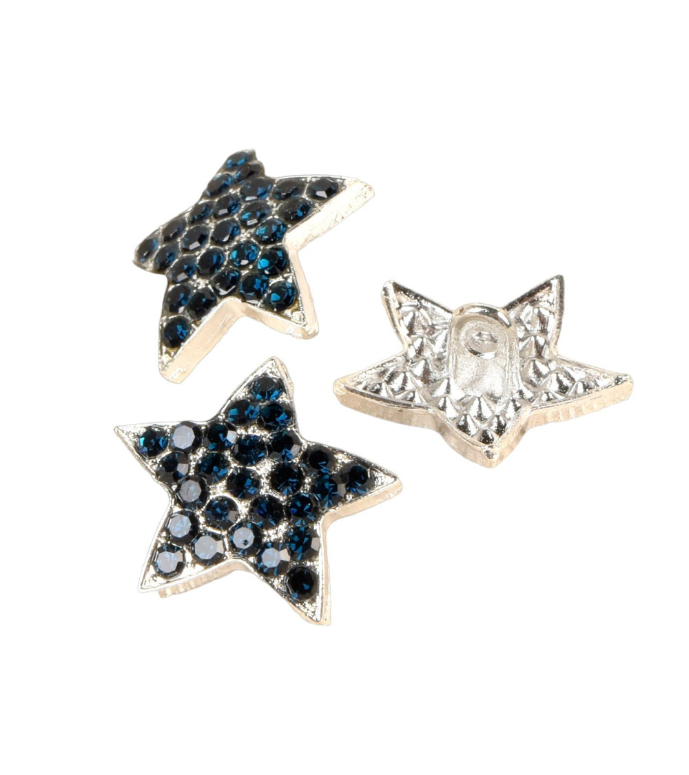 Set of 3 petrol blue rhinestone star buttons 19mm