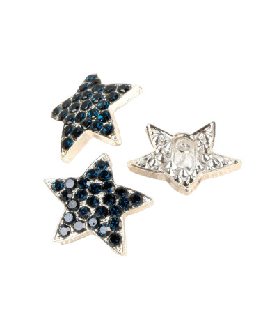 Set of 3 petrol blue rhinestone star buttons 19mm