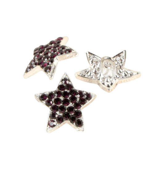 Lot de 3 boutons étoile strass violet lilas 19mm