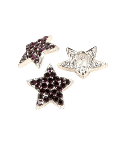 Set mit 3 lila lila Strass-Sternknöpfen 19 mm