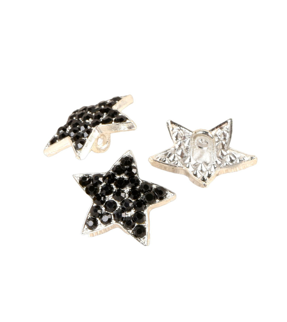 Set mit 3 schwarzen Strass-Sternknöpfen, 19 mm