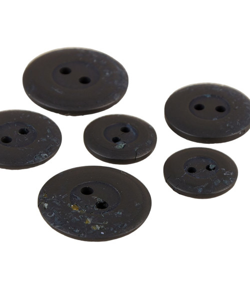 Set of 3 round buttons 2 chip holes 19mm Black