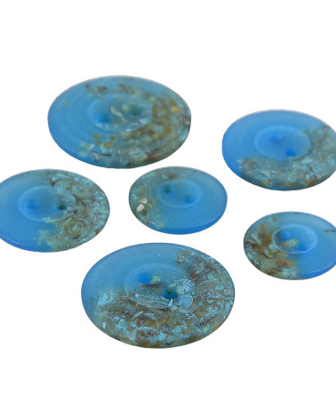 Set of 3 round buttons 2 holes chips 23mm Blue