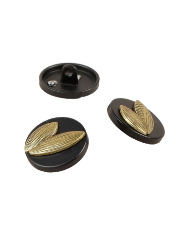 Set of 3 round black and gold buttons black/gold 17mm