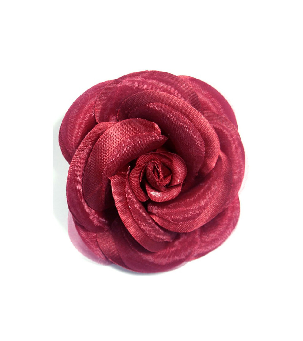 Broche fleur camélia couleur bourgogne