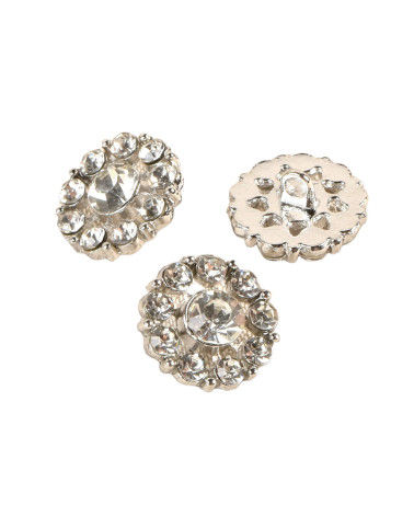 Set of 3 white rhinestone buttons 18mm