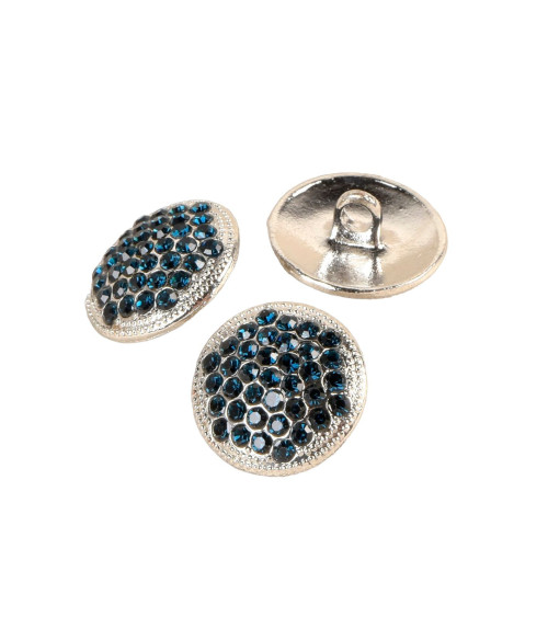 Lot de 3 boutons strass bleu pétrole 17mm