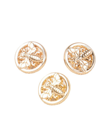 Set of 3 round tailed bee buttons 10mm gold alloy