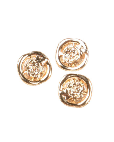 Set of 3 round buttons pink alloy round 12mm gold