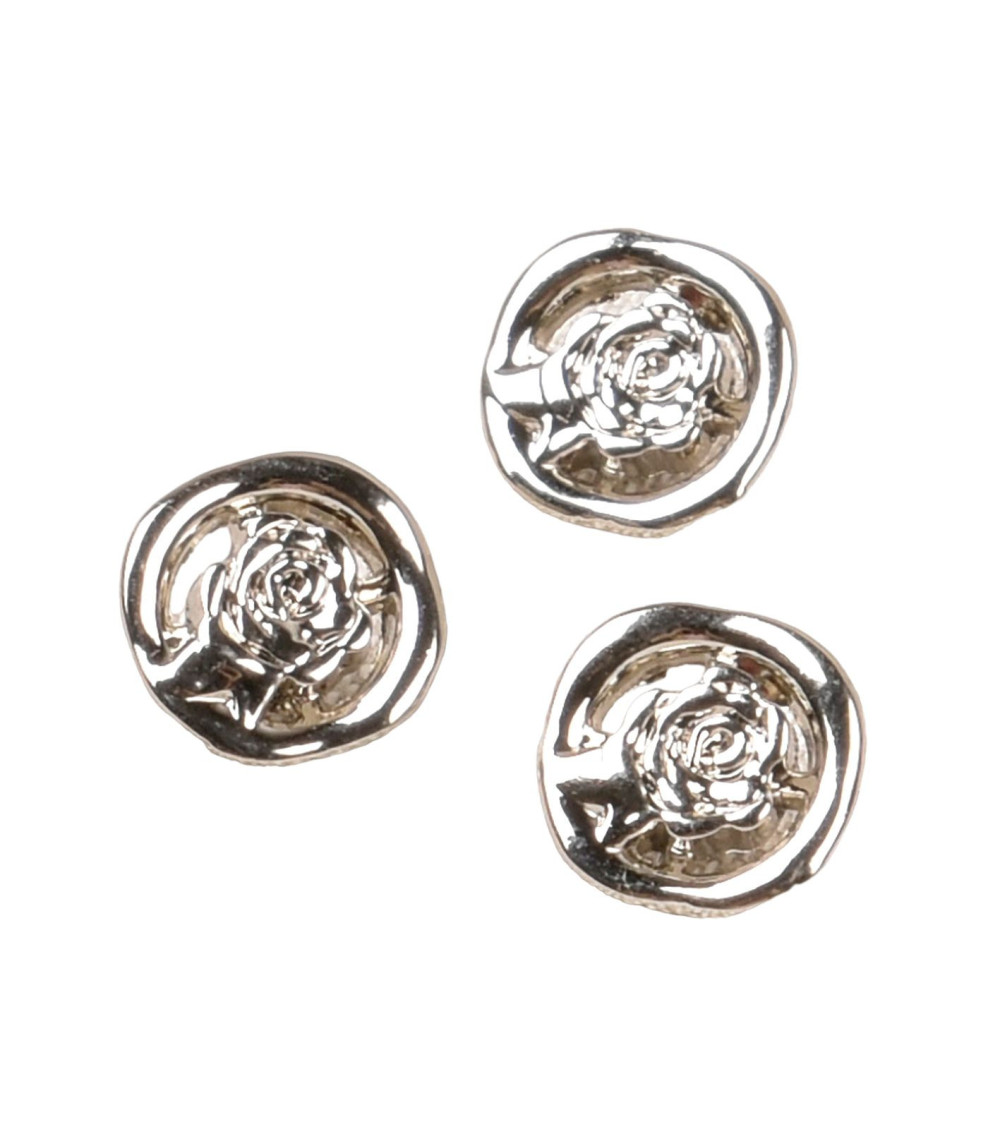 Set of 3 round pink alloy round buttons 12mm silver