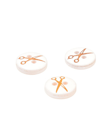 Lot de 3 boutons ronds ciseaux résine 11mm or