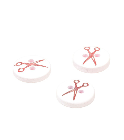 Set of 3 round resin scissor buttons 11mm red