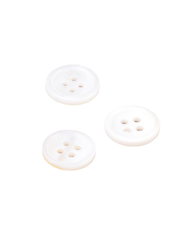 Set of 3 round shell buttons 4 holes 11mm white
