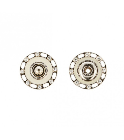Set of 3 rhinestone snap buttons 24mm ivory color