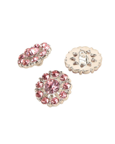Set of 3 pink rhinestone buttons 18mm
