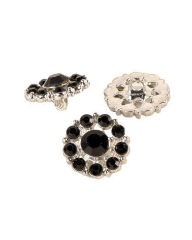 Set mit 3 schwarzen Strassknöpfen 18 mm