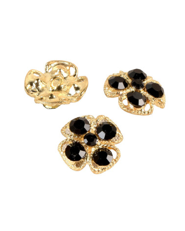 Set of 3 black clover rhinestone buttons 19mm