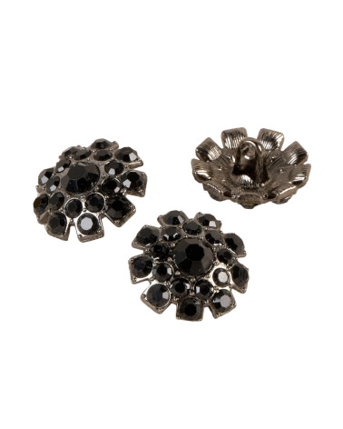 Set of 3 black rhinestone buttons 18mm