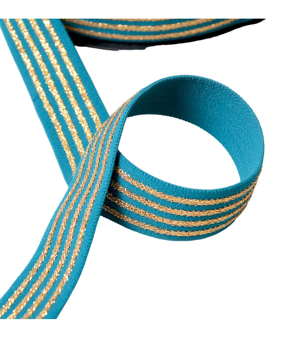 Elastic 4 metal strips 32mm duck blue by the meter