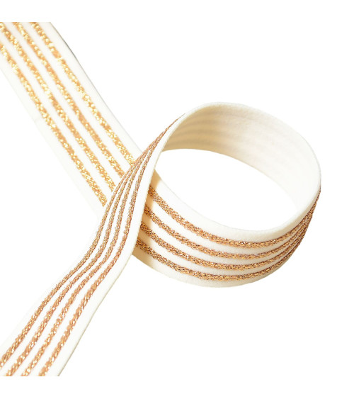 Elastic 4 metal bands 32mm ecru/gold by the meter