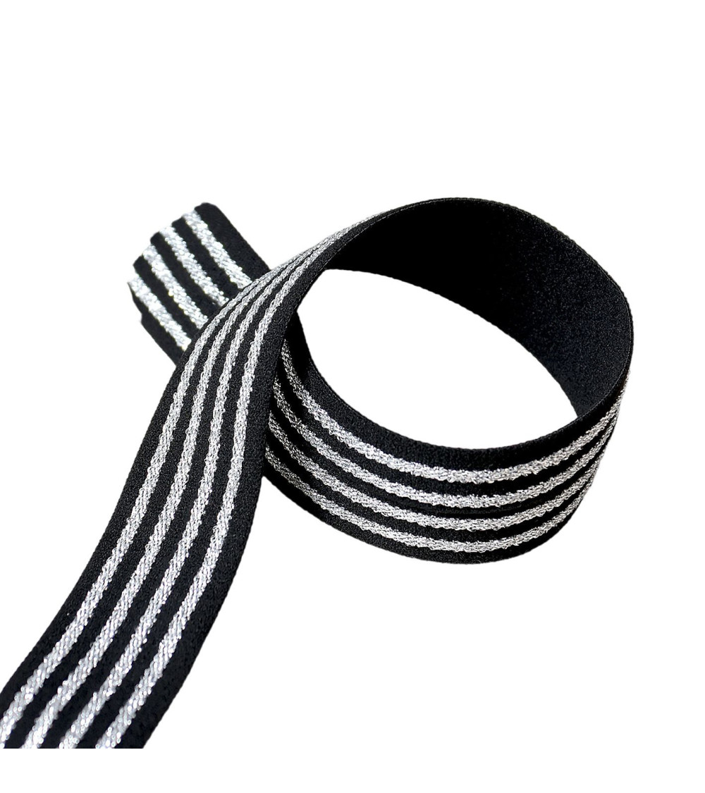 Elastic 4 metal strips 32mm black/silver by the meter