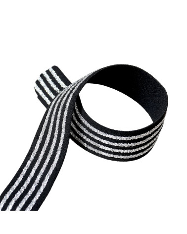 Elastic 4 metal strips 32mm black/silver by the meter