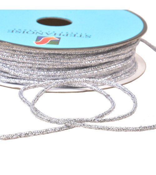 Bobine 30m cordon chiné métal 2mm blanc/argent