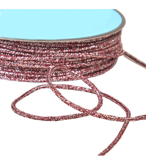 30m spool of mottled metal cord 2mm burgundy/silver