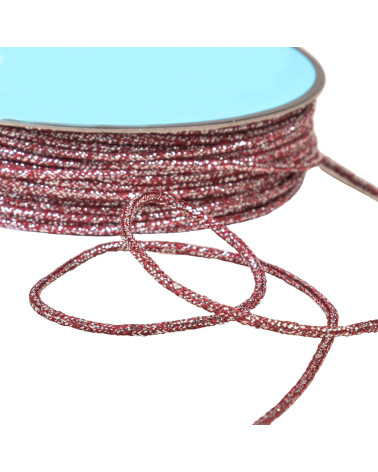 Bobine 30m cordon chiné métal 2mm bourgogne/argent