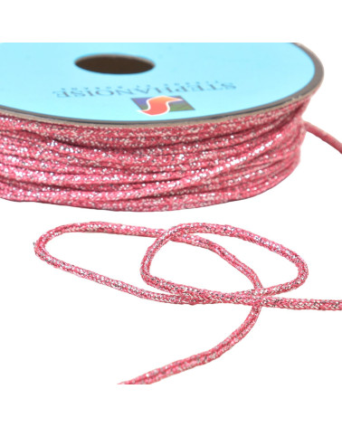 Bobina de 30 m de cordón metálico jaspeado 2 mm rosa/plata