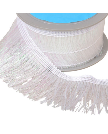 Bobina da 10 m con frange iridescenti da 65 mm bianche