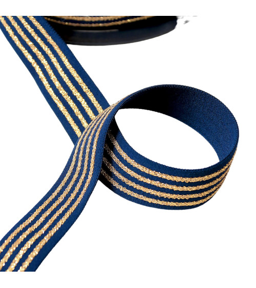 20m spool of elastic 4 metal bands 32mm navy blue/gold
