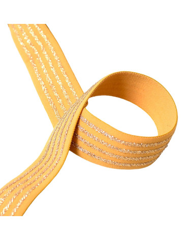 Bobina da 20 m di elastico 4 fasce metalliche da 32 mm senape/oro