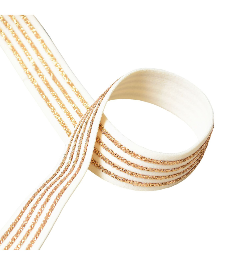 20m elastic spool 4 metal bands 32mm ecru/gold