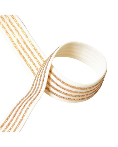 20-m-Spule mit elastischen 4 Metallbändern, 32 mm, Ecru/Gold