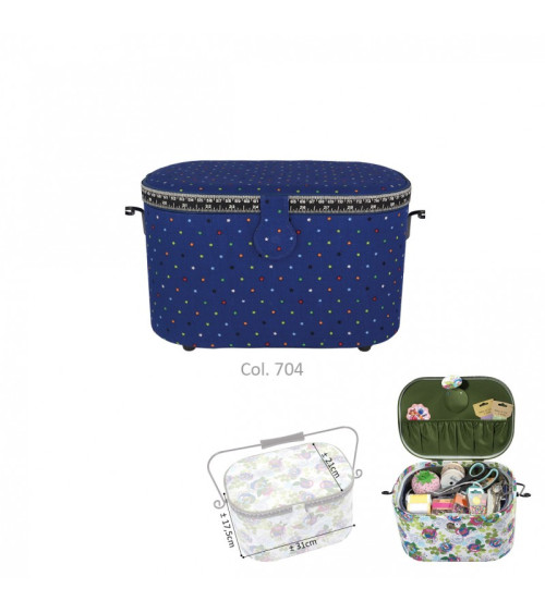 Oval sewing box 21x31x18cm multicolored stars on blue background