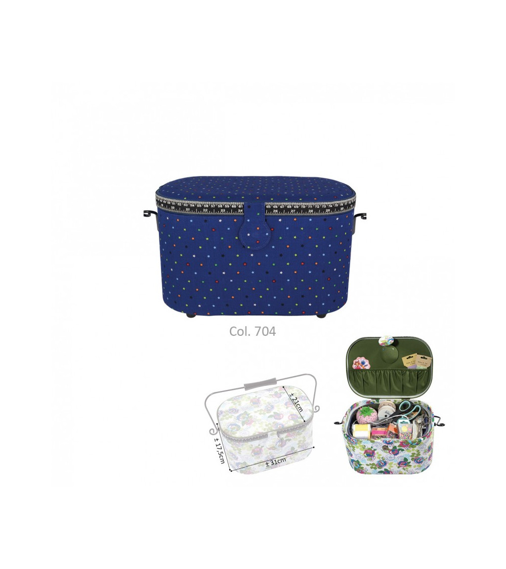 Oval sewing box 21x31x18cm multi-colored stars on blue background