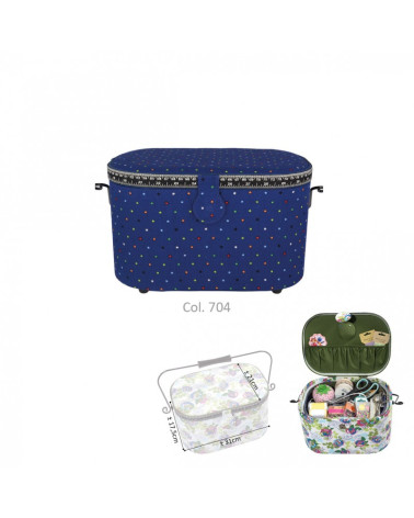 Oval sewing box 21x31x18cm multi-colored stars on blue background