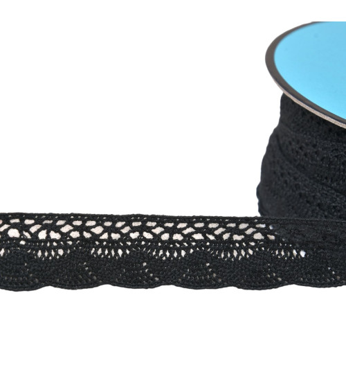 Bobine 25m dentelle éventail 19mm noir