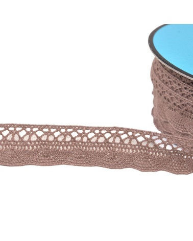 Bobine 25m dentelle éventail 19mm marron chocolat