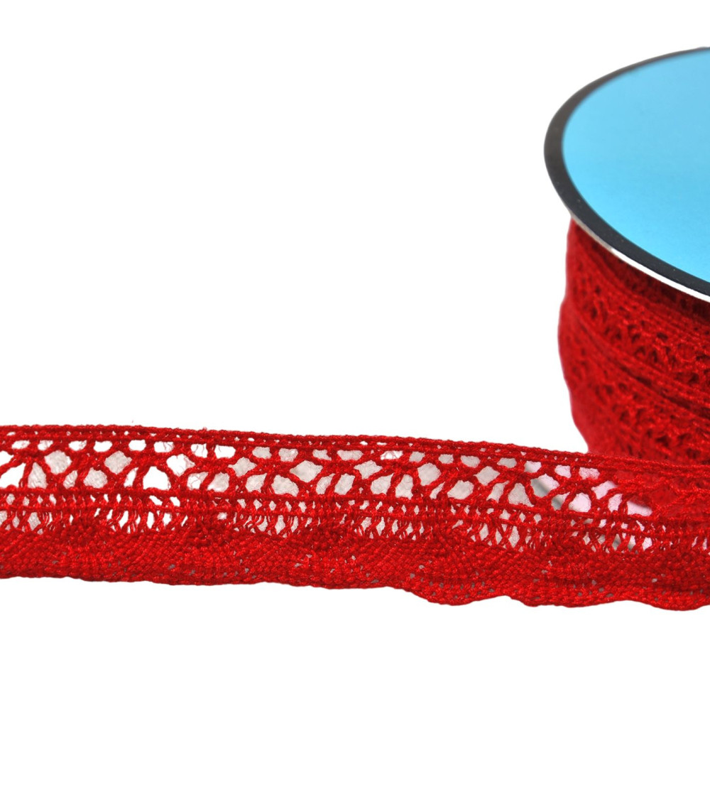 Bobina de 25m de encaje de abanico 19mm rojo hermès