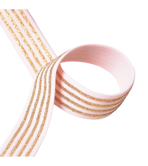 20m elastic reel 4 metal bands 32mm pink/gold