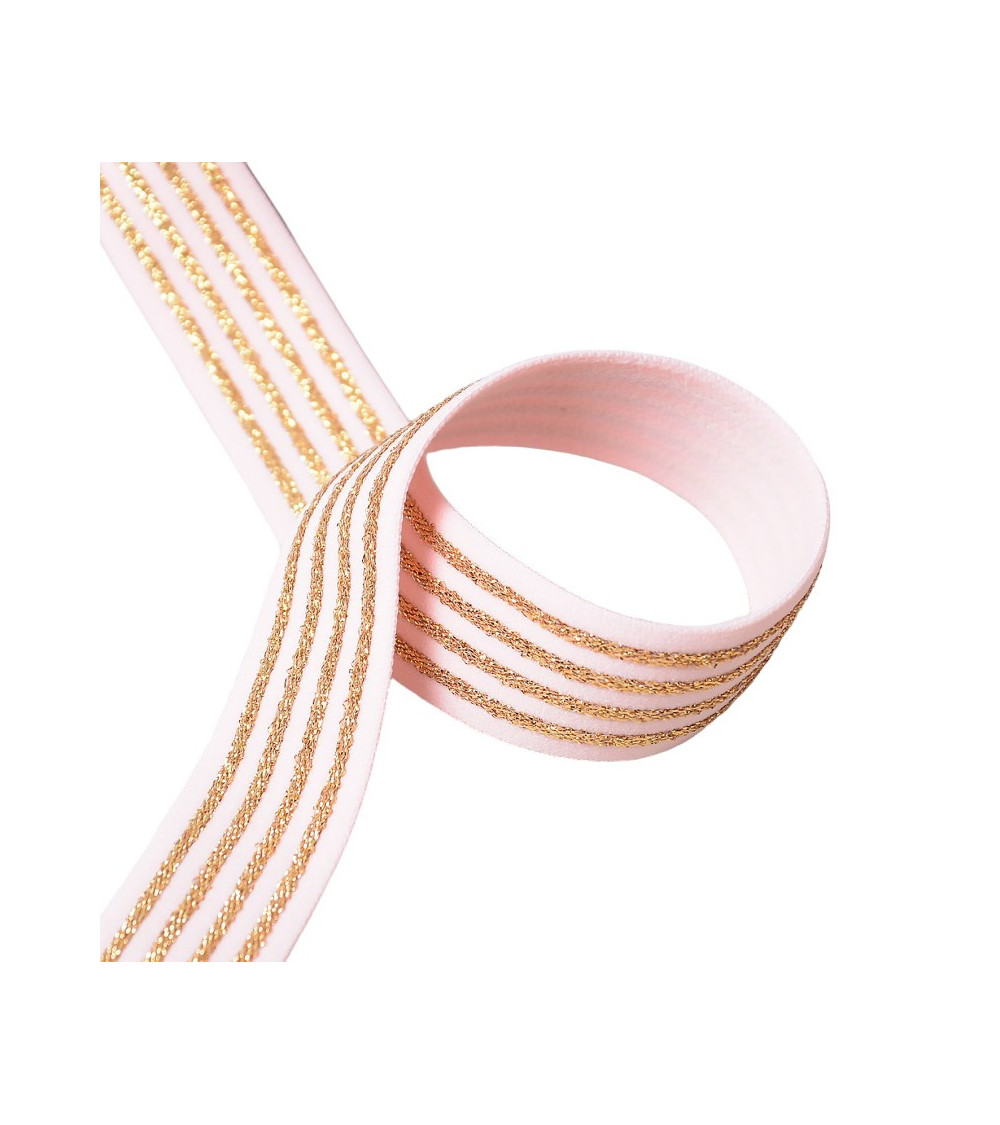 20m reel of elastic 4 metallic bands 32mm pink/gold