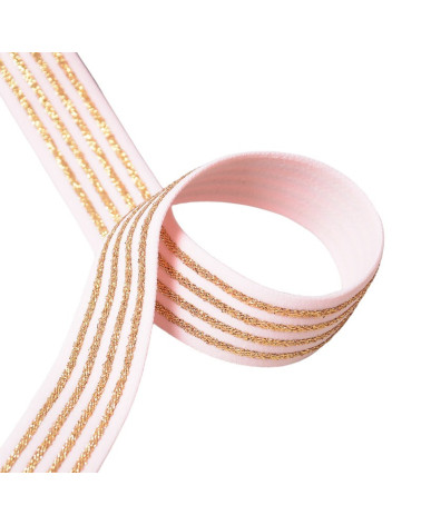 20m reel of elastic 4 metallic bands 32mm pink/gold