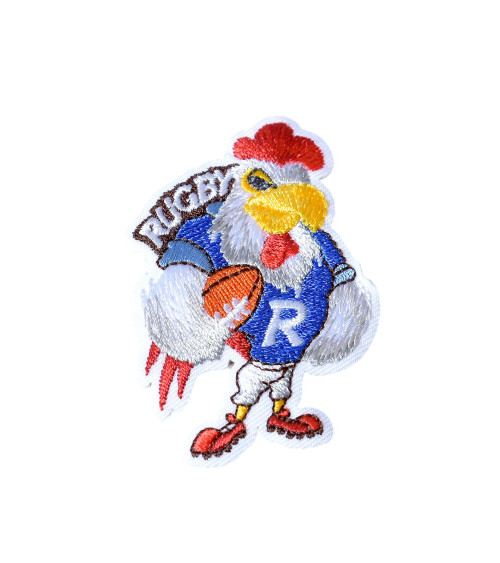 Blue rugby rooster iron-on patch 6.5cm x 4cm