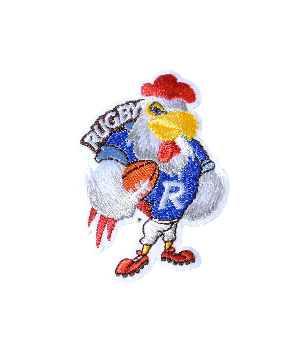 Ecusson thermocollant coq rugby bleu 6,5cm x 4cm
