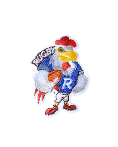 Ecusson thermocollant coq rugby bleu 6,5cm x 4cm